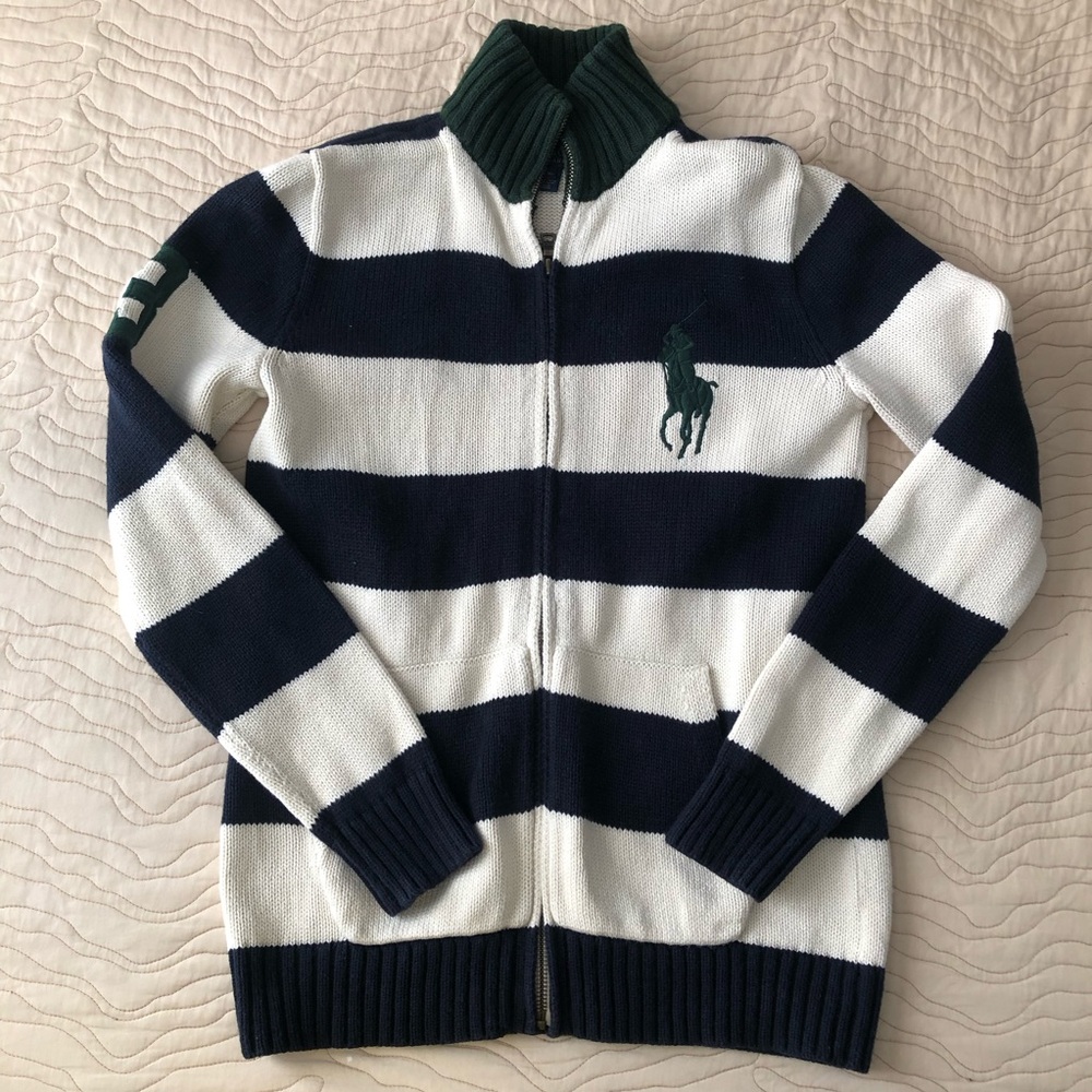 ✨SOLD✨ Women’s size L Polo Ralph Lauren striped old money preppy knit zip jacket